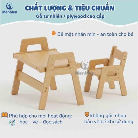  Bộ bàn ghế Gỗ MenMen Montessori Học, Chơi, vẽ cho Bé từ 2-7tuổi 