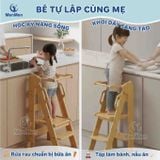  Learning Tower MenMen Montessori - Tháp Học Tập & Ghế Bậc Thang Gỗ Gấp Gọn, Chống Ngã, Điều Chỉnh 2 Cấp Độ Cho Bé Tự Lập ( Từ 3- 7 Tuổi) 