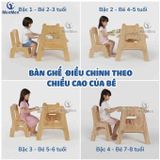  Bộ bàn ghế Gỗ MenMen Montessori Học, Chơi, Vẽ có trục giấy cho Bé từ 2-8 tuổi 