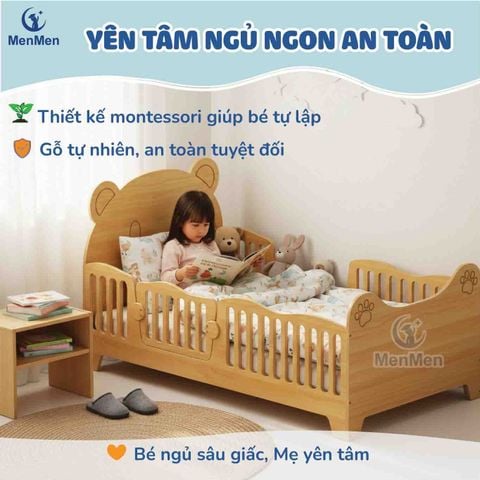 giuong go tai gau cho be menmen plywood an toan montessori
