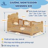  Giường Gỗ MenMen Montessori Tai Gấu Có Hông Chắn Bảo Vệ Bé Cho Bé 2-10 tuổi 