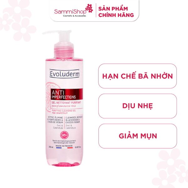 Evoluderm Gel rửa mặt Anti Imperfections Purifying Cleansing Gel Pink Grapefruit ZinC & Calendula 250ml