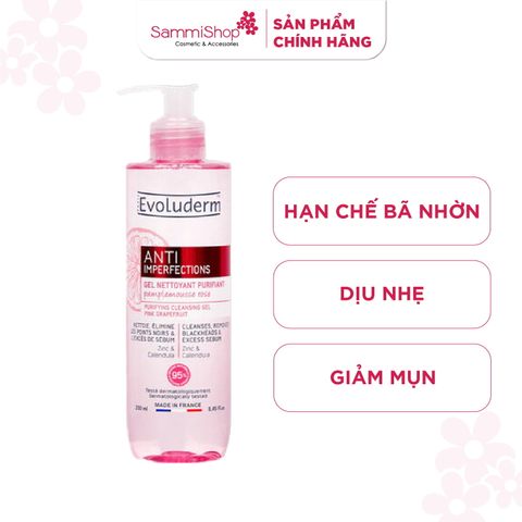 Evoluderm Gel rửa mặt Anti Imperfections Purifying Cleansing Gel Pink Grapefruit ZinC & Calendula 250ml