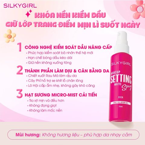 Silkygirl Xịt khóa nền Makeup Setting Spray - Matte 70ml ver 2