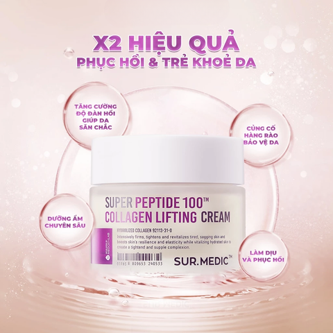 Sur.Medic+ Kem dưỡng Super Peptide 100Tm Collagen Lifting Cream 50ml