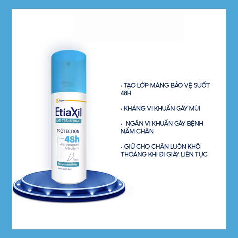 Etiaxil Xịt chân Anti - Transpirant Protection 48h Pieds Peaux Sensibles Spray Sans Gaz 100ml