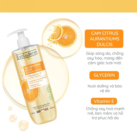 Evoluderm Gel rửa mặt Vitamin C 500ml