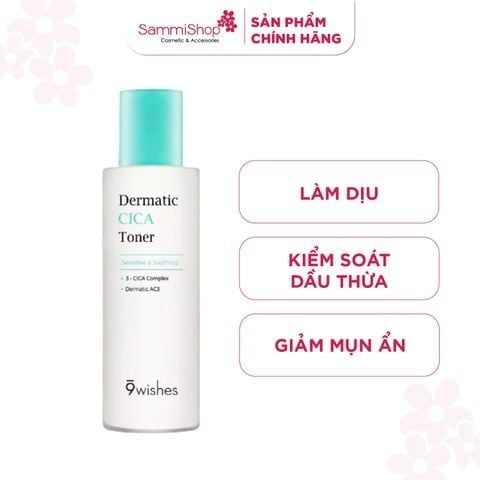 [date 8/2027] 9 Wishes Nước hoa hồng Dermatic Cica Toner 150ml