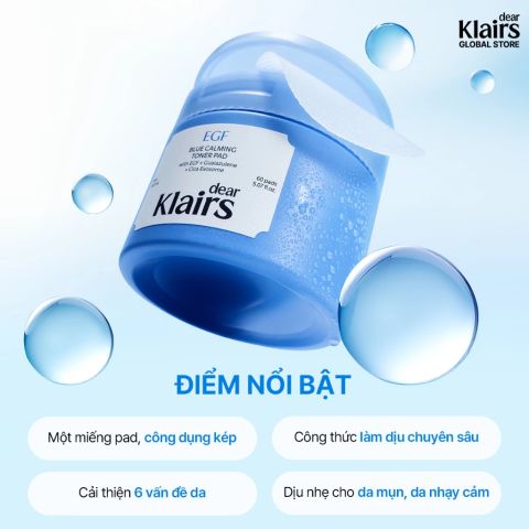 Dear Klairs Miếng cotton thấm nước hoa hồng EGF Blue Calming Toner Pad 150ml
