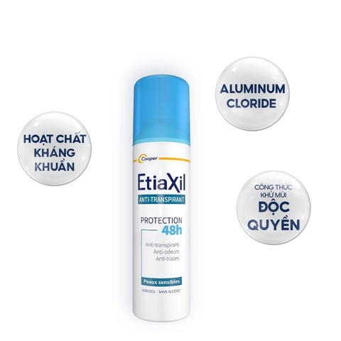 Etiaxil Xịt khử mùi Anti - Transpirant Protection 48h Peaux Sensibles Aérosol - Sans Alcool 150ml
