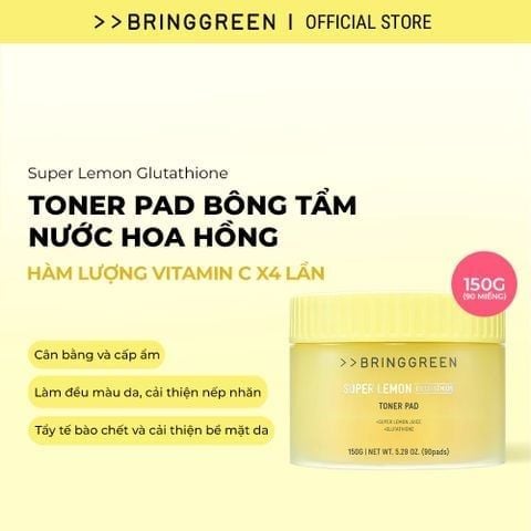 [date 8/2027] Bring Green Bông tẩm nước hoa hồng  Super Lemon Glutathione Toner Pad 150g