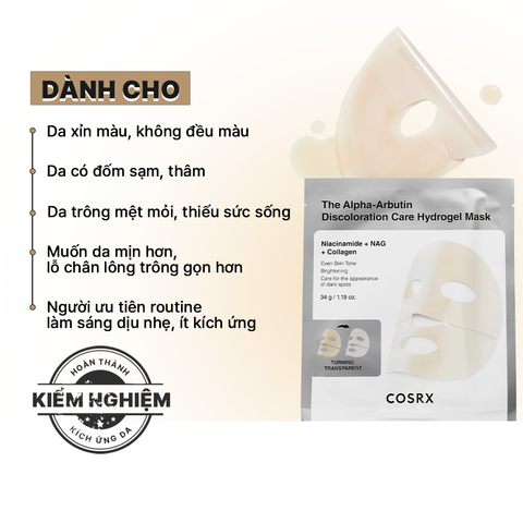 COSRX Mặt nạ The Alpha-Aburtin Discoloration Care Hydrogel Mask 34g (1 miếng)