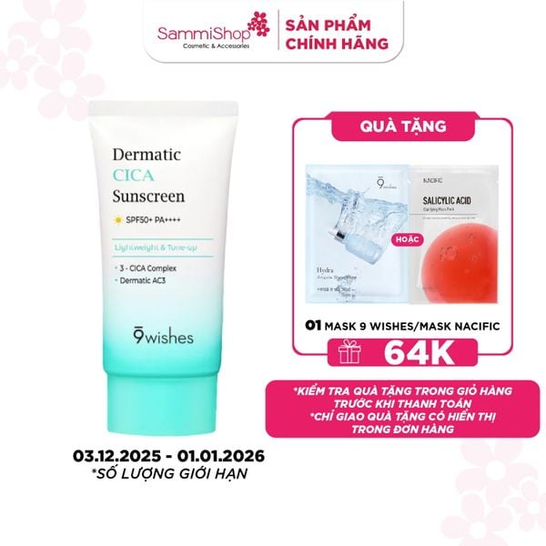 9 Wishes Kem chống nắng Dermatic Cica Sunscreen SPF50 PA 50ml