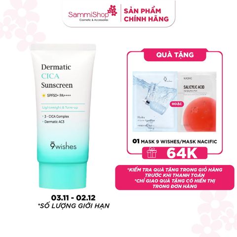 9 Wishes Kem chống nắng Dermatic Cica Sunscreen SPF50+ PA++++ 50ml