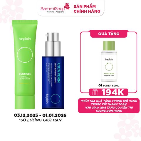 COMBO 03.12 - 01.01 Beplain Kem chống nắng Sunmuse 50ml BẤT KỲ + Beplain Tinh chất Cica PDRN Skin Booster Serum 30ml