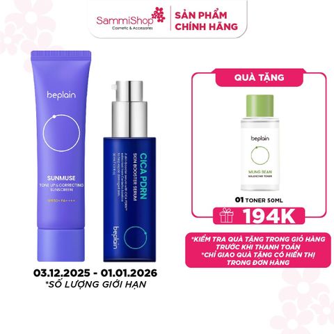 COMBO 03.12 - 01.01 Beplain Kem chống nắng Sunmuse 50ml BẤT KỲ + Beplain Tinh chất Cica PDRN Skin Booster Serum 30ml