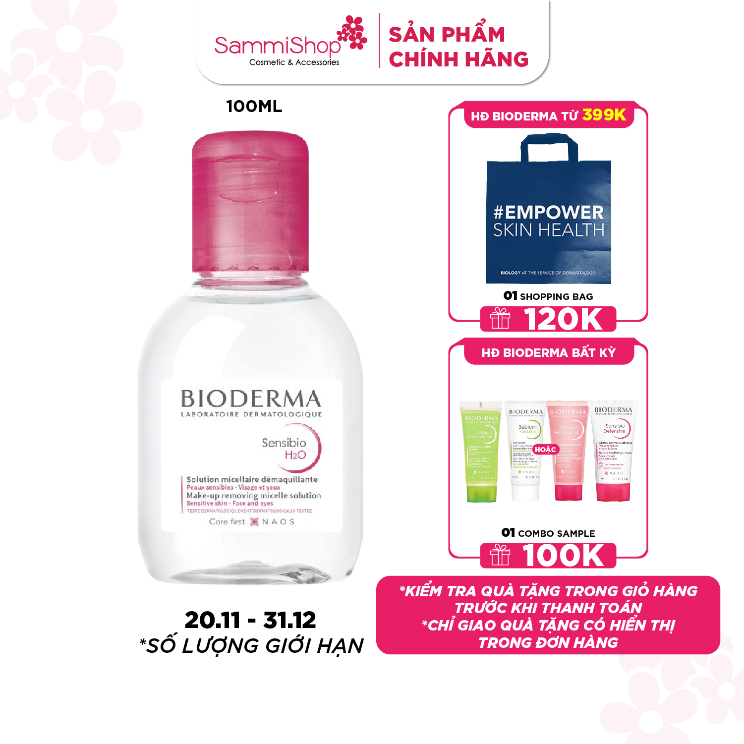Bioderma Nước tẩy trang hồng Sensibio H2O 100 ml