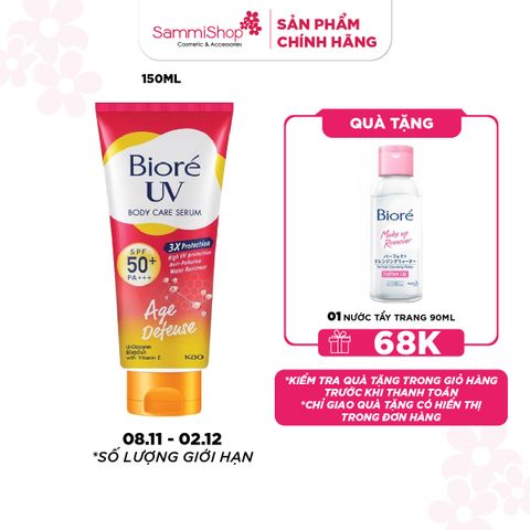 M1T1 8.11-02.12  Biore Serum Chống nắng dưỡng thể UV Body Care Serum Age Defense SPF50+ PA+++ 150ml