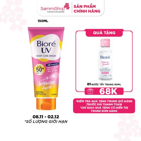 M1T1 8.11-02.12 Biore Serum Chống nắng dưỡng thể UV Body Care Serum Intensive Aura SPF50+ PA+++ 150ml