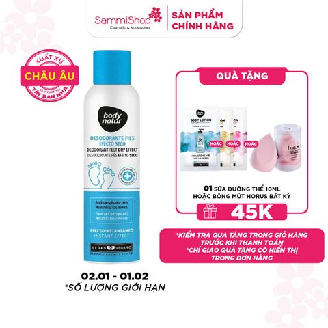 Body Natur Xịt Khử Mùi Chân Deodorant Feet Dry Effect Foot Antiperspirant 150ml