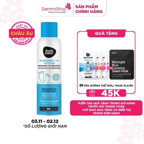 Body Natur Xịt Khử Mùi Chân Deodorant Feet Dry Effect Foot Antiperspirant 150ml