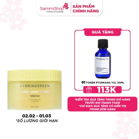Bring Green Bông tẩm nước hoa hồng  Super Lemon Glutathione Toner Pad 150g