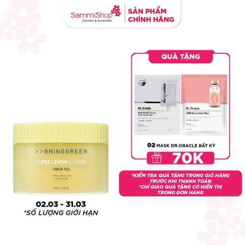 Bring Green Bông tẩm nước hoa hồng  Super Lemon Glutathione Toner Pad 150g