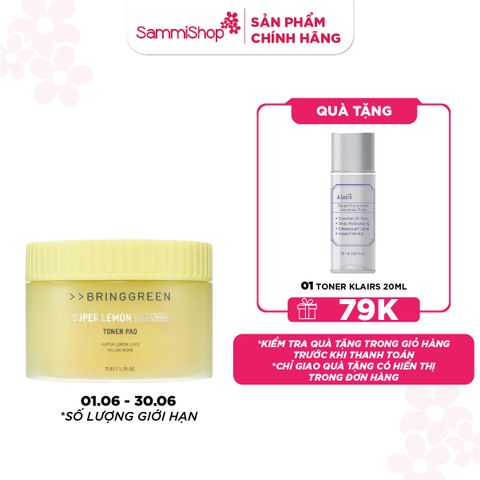 Bring Green Bông tẩm nước hoa hồng  Super Lemon Glutathione Toner Pad 150g