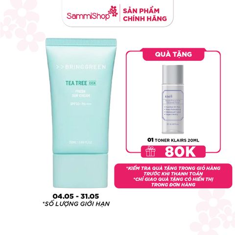 Bring Green Kem chống nắng Tea Tree Cica Fresh Sun Cream SPF50+ PA++++ 50ml