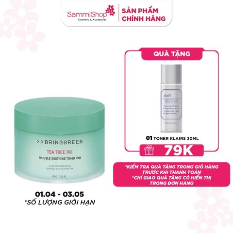 Bring Green Bông tẩm nước hoa hồng Tea Tree Cica Trouble Soothing Toner Pad 150g