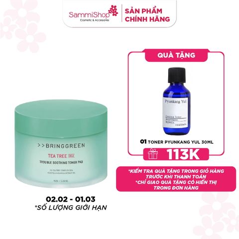 Bring Green Bông tẩm nước hoa hồng Tea Tree Cica Trouble Soothing Toner Pad 150g