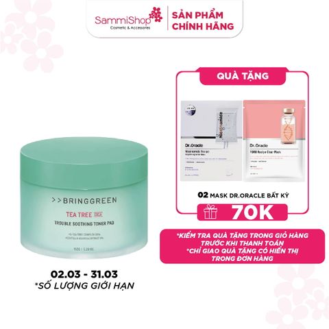 Bring Green Bông tẩm nước hoa hồng Tea Tree Cica Trouble Soothing Toner Pad 150g