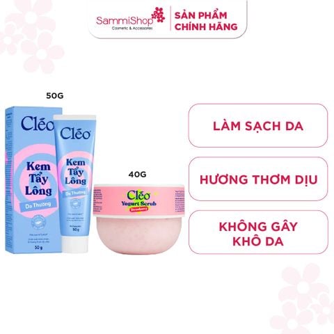 Combo Cleo Kem Tẩy Lông Da Thường Hair Removal Cream Normal Skin 50g + TTBC Yogurt Strawberry 40g