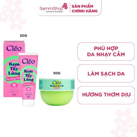 Combo Cleo Kem Tẩy Lông Da Nhạy Cảm Hair Removal Cream Sensitive Skin 50g + TTBC Bingsu Matcha 50g
