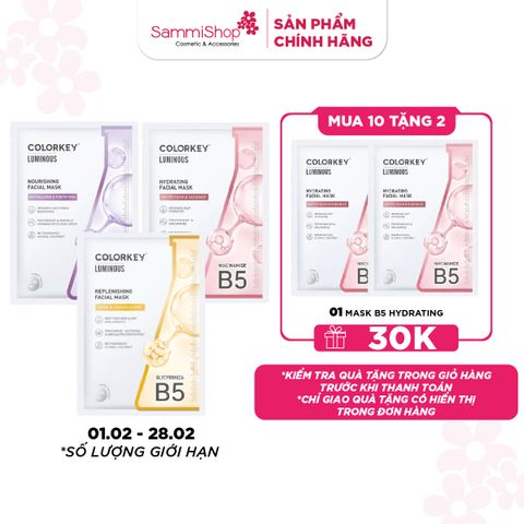 COMBO 10 COLORKEY Mặt nạ giấy Luminous B5 Facial Mask 25ml