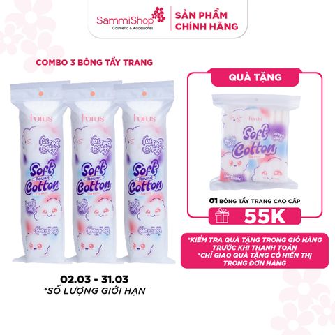 APP+WEB 02.03 - 31.03 Combo 3 Horus Bông tẩy trang tròn Round Soft Cotton Pads 120 pads - Ultra Soft