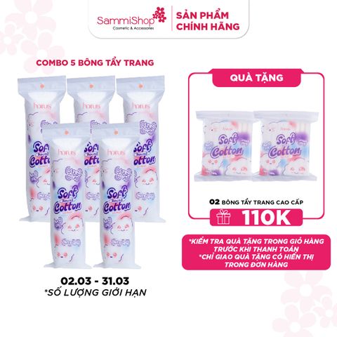 APP+WEB 02.03 - 31.03 Combo 5 Horus Bông tẩy trang tròn Round Soft Cotton Pads 120 pads - Ultra Soft