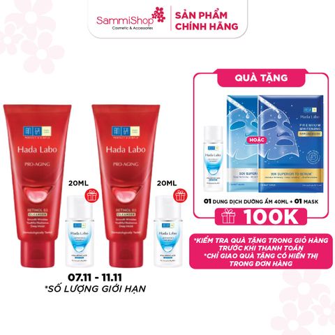 07.11 - 11.11 COMBO 2 Hadalabo Kem rửa mặt Pro-Aging Retinol B3 Cleanser 80g + quà