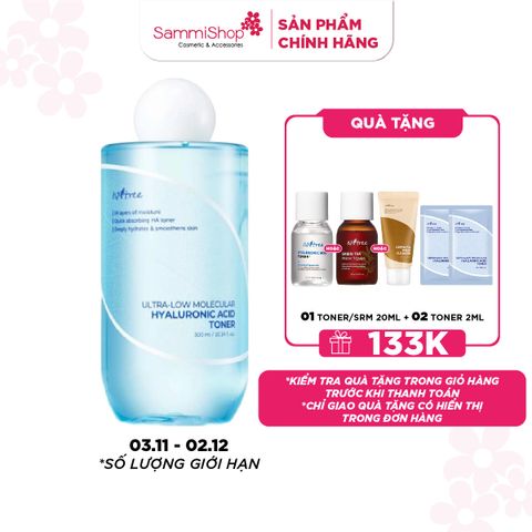 Isntree Nước Hoa Hồng Ultra-Low Molecular Hyaluronic Acid Toner 300ml