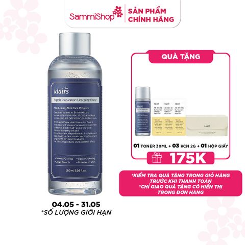 APP-WEB 04.05 - 31.05 Dear, Klairs nước hoa hồng Supple Preparation Unscented Toner 180mL