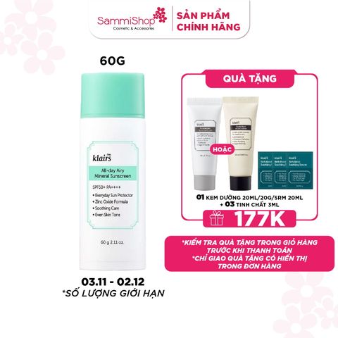 Dear, Klairs Kem chống nắng All-day Airy Mineral Sunscreen