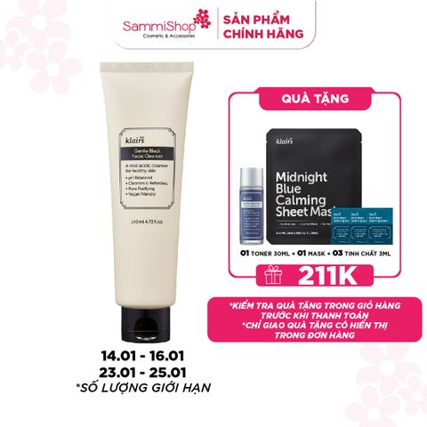 APP + WEB SPIKE DAY 14.01 - 16.01 Dear, Klairs Sữa rửa mặt Gentle Black Facial Cleanser 140mL