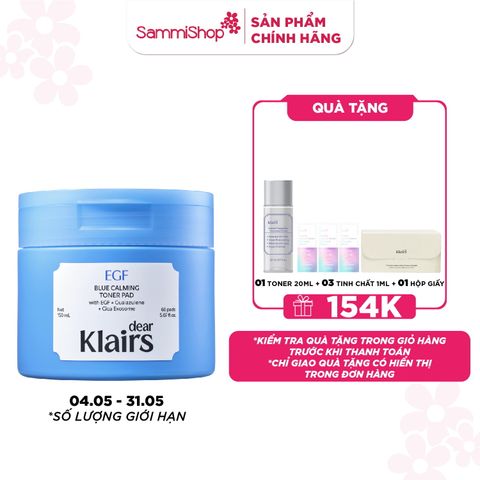 Dear Klairs Miếng cotton thấm nước hoa hồng EGF Blue Calming Toner Pad 150ml