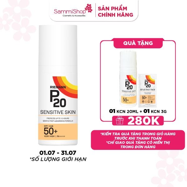 Riemann P20 Kem chống nắng Sensitive Skin SPF50+ PA++++ 100ml