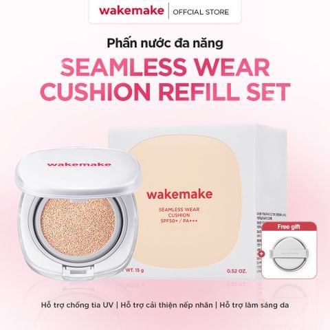 Wakemake Bộ sản phẩm Phấn nước Seamless Wear Cushion Refill Set SPF50+/PA+++ 15g