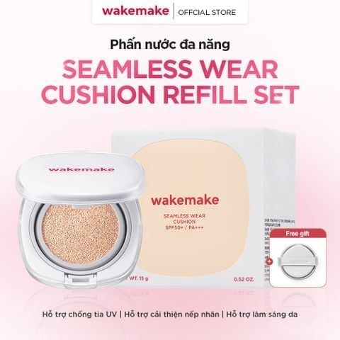M1T1 01.04 - 15.04 Wakemake Bộ sản phẩm Phấn nước Seamless Wear Cushion Refill Set SPF50+/PA+++ 15g