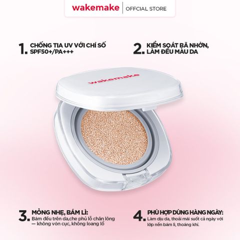 Wakemake Bộ sản phẩm Phấn nước Seamless Wear Cushion Refill Set SPF50+/PA+++ 15g