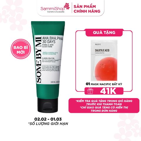 Some By Mi Sữa rửa mặt AHA-BHA-PHA 30 Days Miracle Acne Clear Foam 100ml