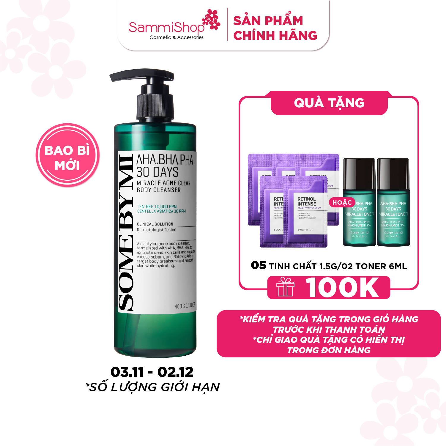 Some By Mi Sữa tắm AHA.BHA.PHA 30 Days Miracle Acne Clear Body Cleanser 400g