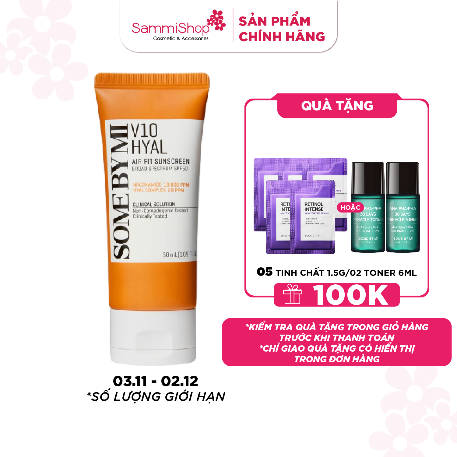 Some By Mi Kem chống nắng V10 Hyal Air Fit Sunscreen Broad Spectrum SPF50 50ml
